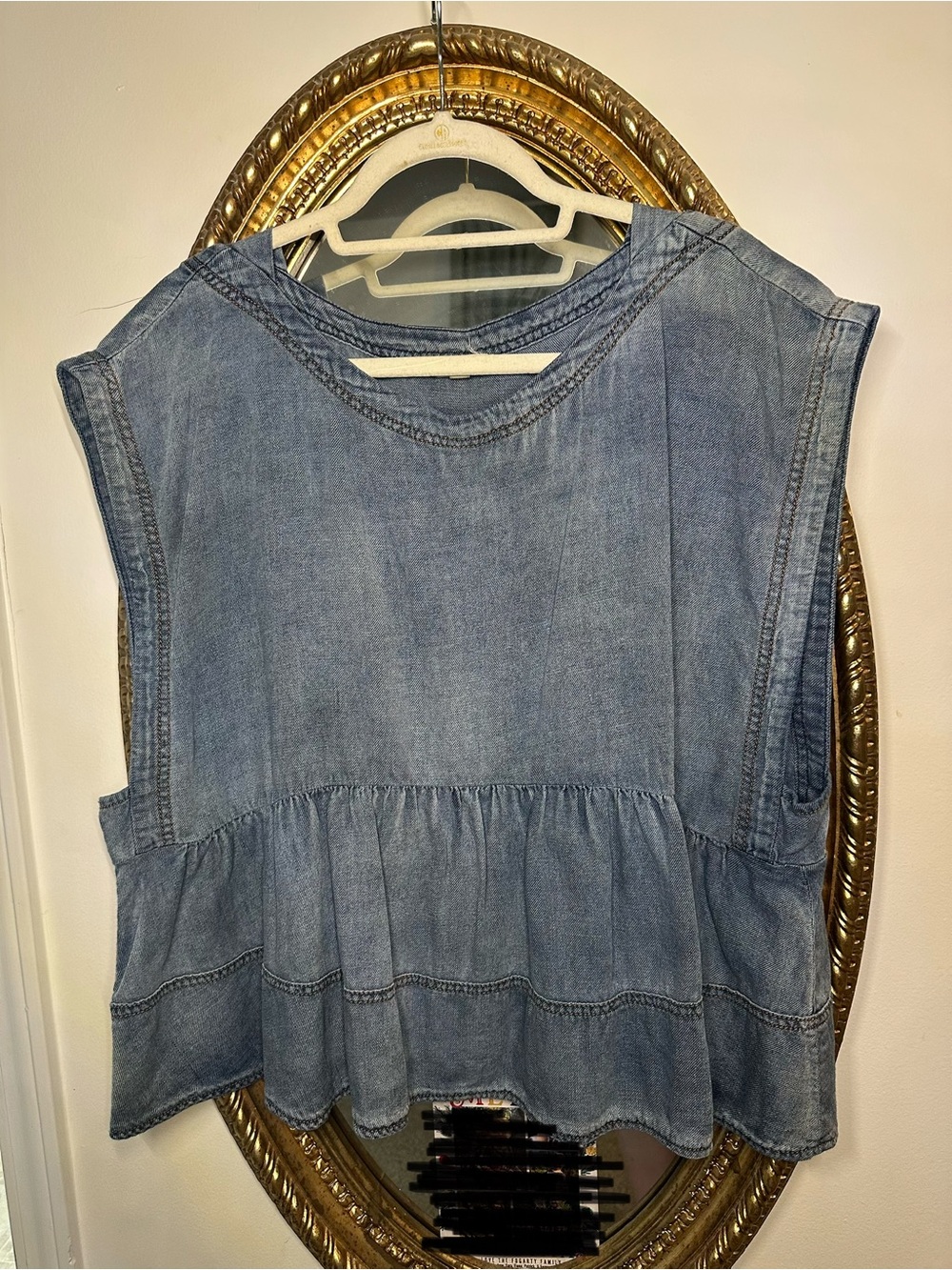 Anthropologie Light Blue Denim Peplum Sleeveless Tunic